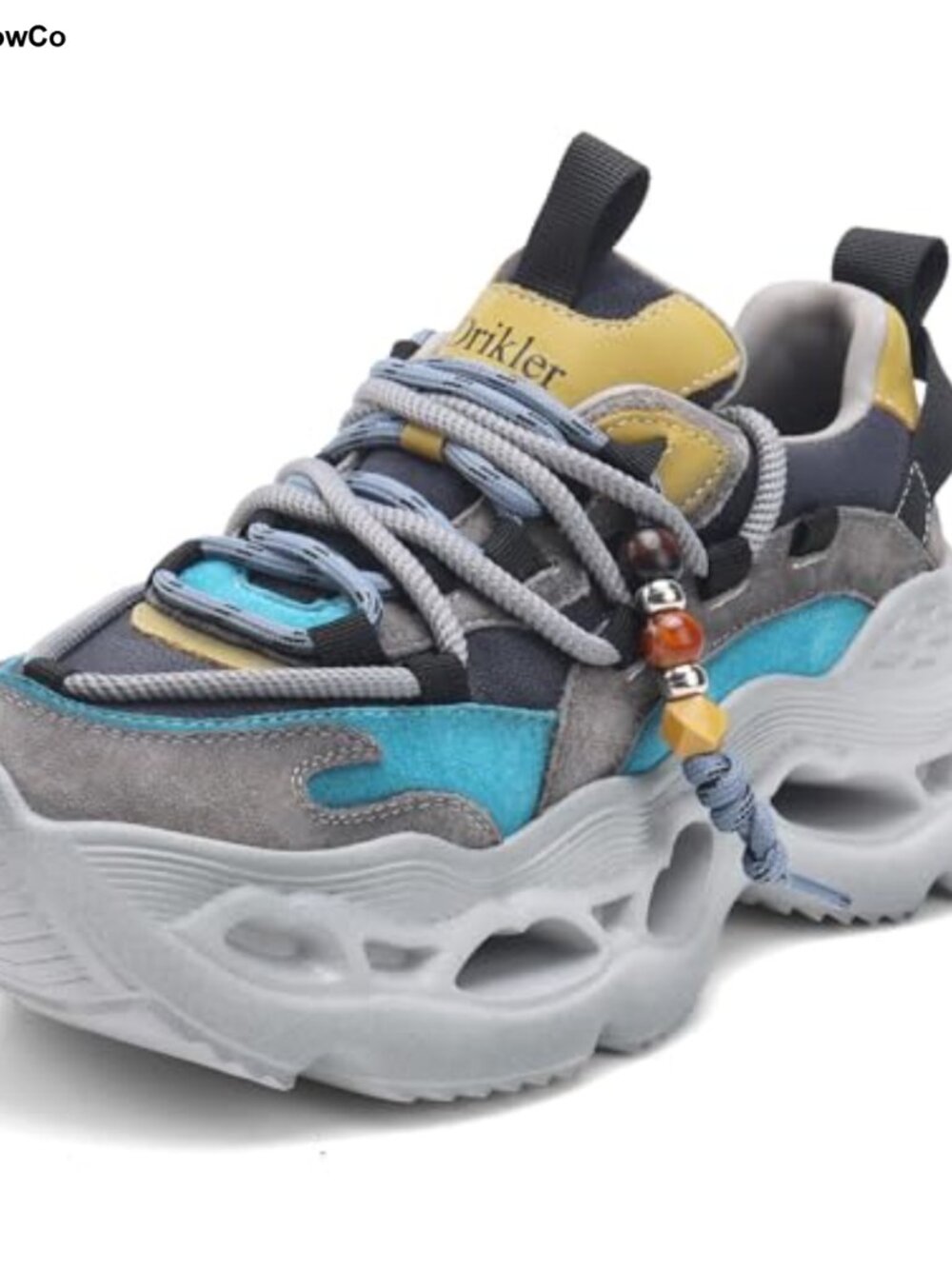 Women's Chunky Platform Sneakers Leather Suede Lace-Up Athletic Walking Shoes